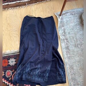 Y2K blue cotton embroidered maxi skirt